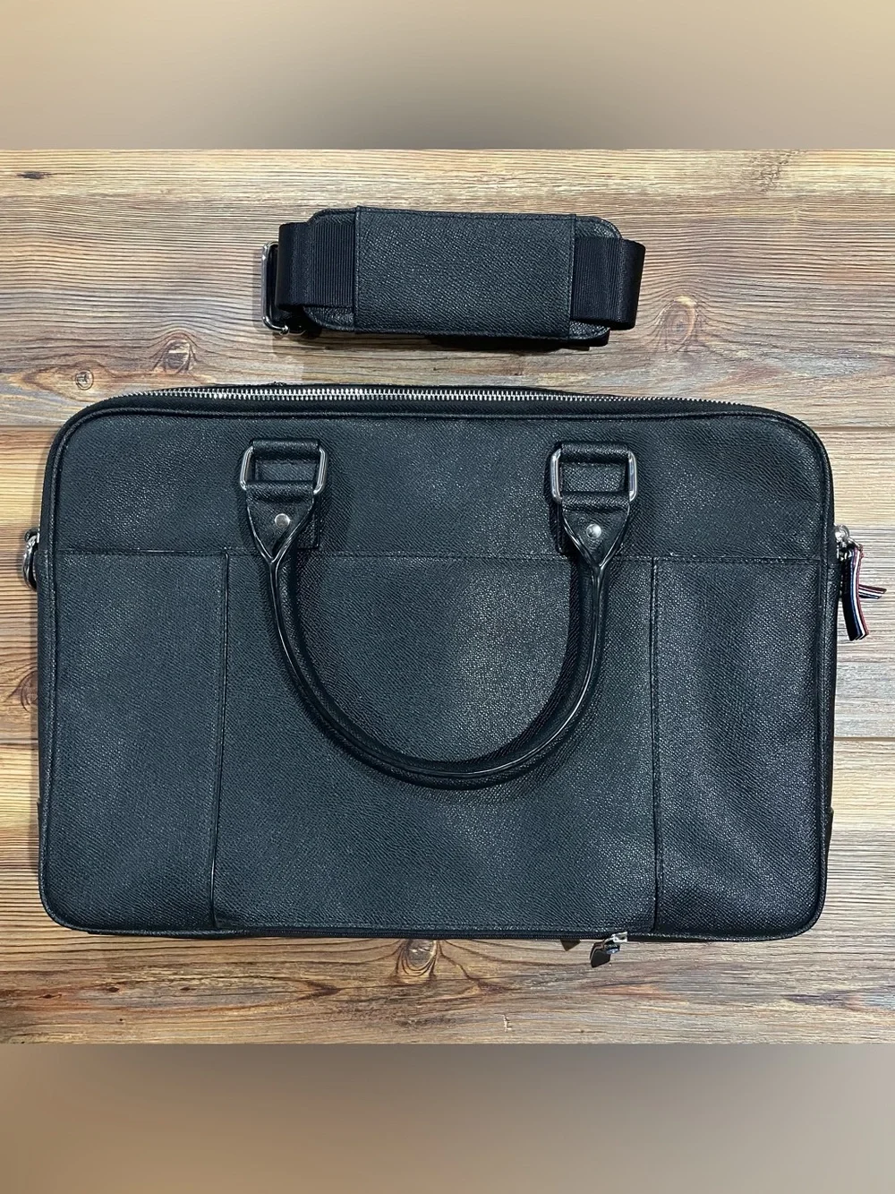 Cole Haan American Airlines Black Leather Attache Slim Briefcase Laptop Bag